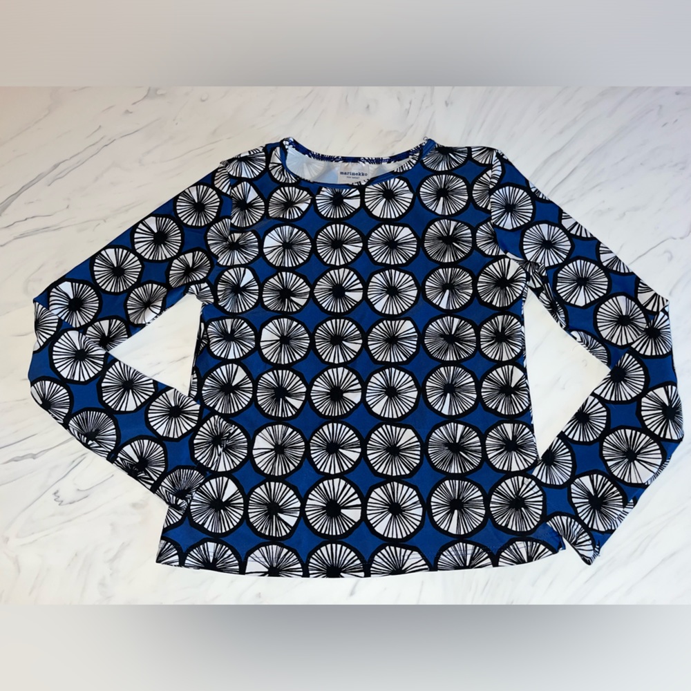 Marimekko swim Floral shirt top s navy blue long sleeve sun cover rash guard